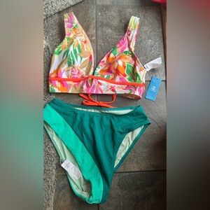 Cupshe Floral and Teal Bikini Set